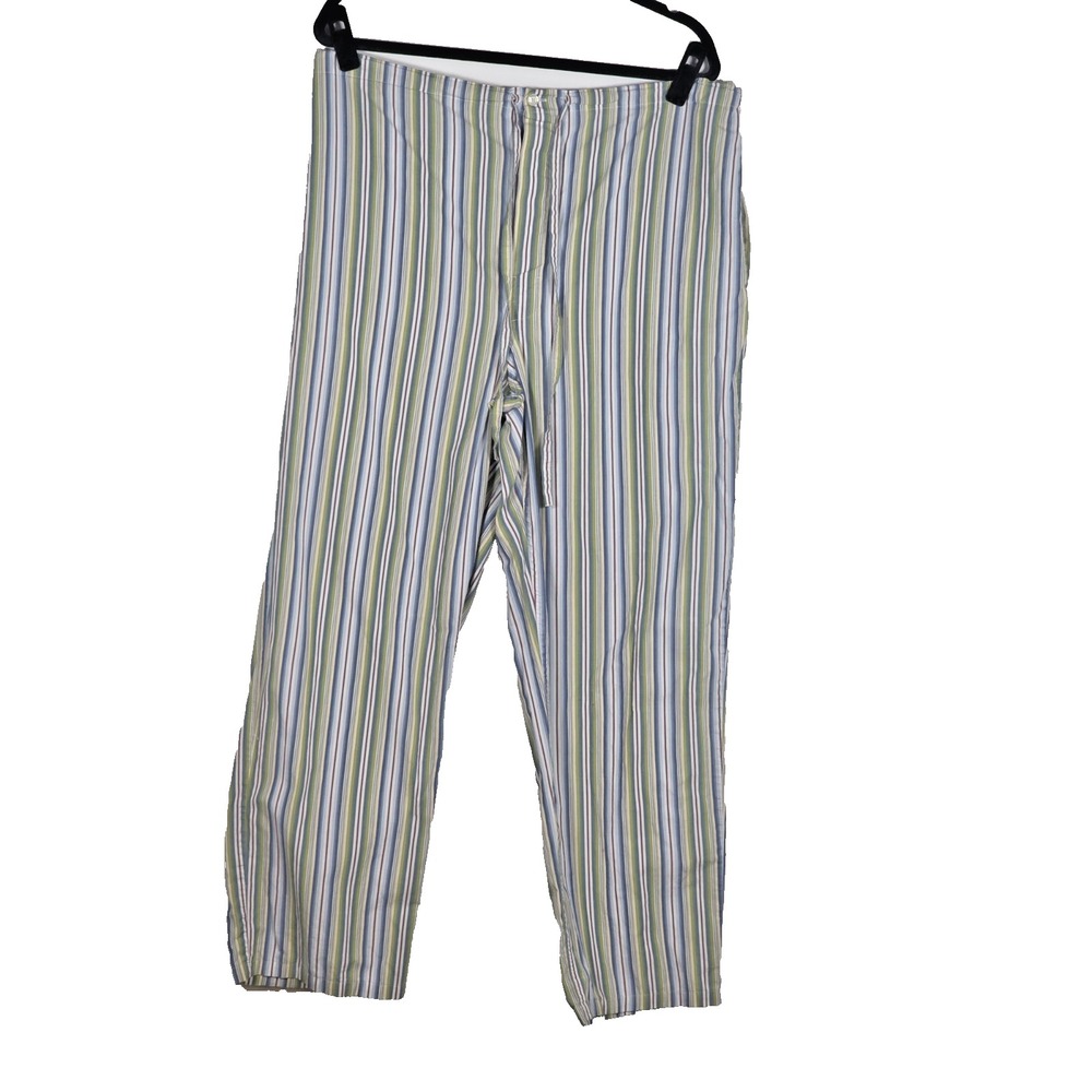 Nordstrom Mens Large Striped Pajama Pants Cotton Blue Green Loungewear Cozy